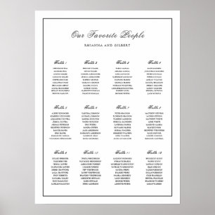 Klassische Schwarz-Weiß-Hochzeits-Sitzordnung Poster