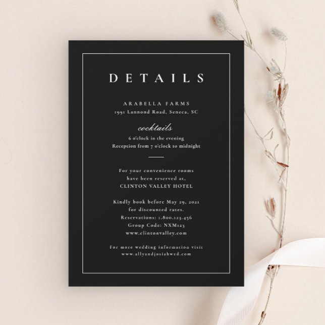 Klassische Schwarz-Weiß-Hochzeitsdetails (Simple Black and White Wedding Details Enclosure Cards.)