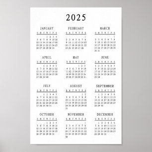 Klassische Schwarz-Weiß-Kalender 2025 - Einfache B Poster