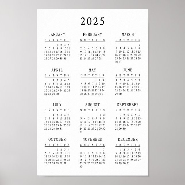 Klassische Schwarz-Weiß-Kalender 2025 - Einfache B Poster (Vorne)