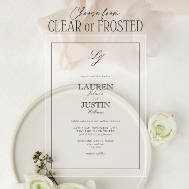 Klassische Schwarz-Weiß-Kalligrafie-Monogramm-Hoch Acryleinladungen (Von Creator hochgeladen)