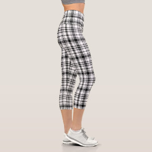 Klassische Schwarz-Weiß-Kariert Capri Leggings