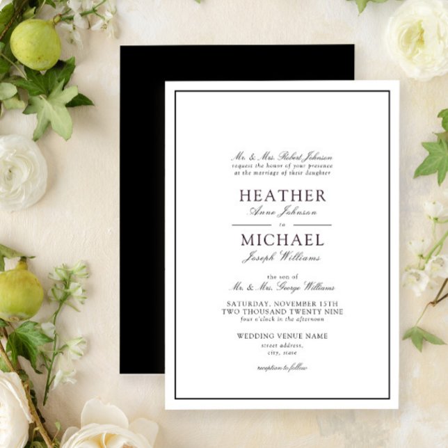 Klassische Schwarz-Weiß-Klassik-Skriptereien Einladung (Easily personalize this traditional wedding invitation for a beautiful suite!)