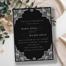 Klassische Schwarz-Weiß-Kunst-Déco Verzierte Verlo Einladung