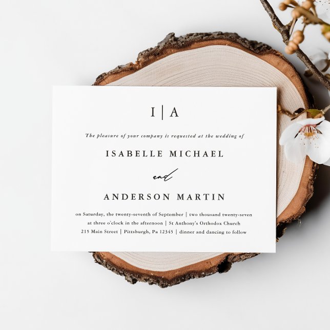 Klassische Schwarz-Weiß-Monogramm-Hochzeit Einladung (Von Creator hochgeladen)