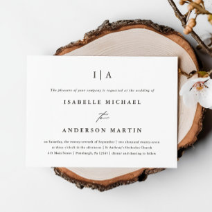 Klassische Schwarz-Weiß-Monogramm-Hochzeit Einladung