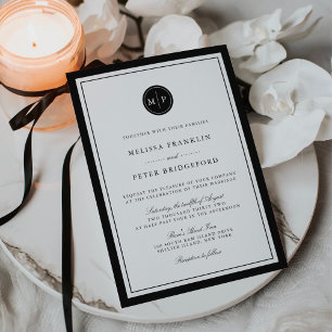 Klassische Schwarz-Weiß-Monogramm-Hochzeitseinladu Einladung