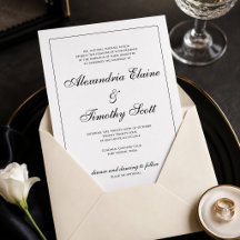 Klassische Schwarz-Weiß-Schrift-Hochzeitseinladung