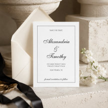 Klassische Schwarz-Weiß-Schrift Save-the-Date-Kart