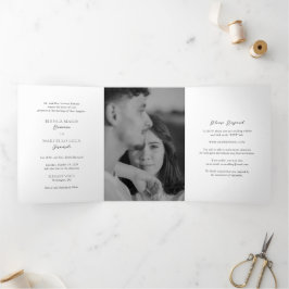 Klassische Schwarz-Weiß-Zeitlose Hochzeit Dreifach Gefaltete Einladung