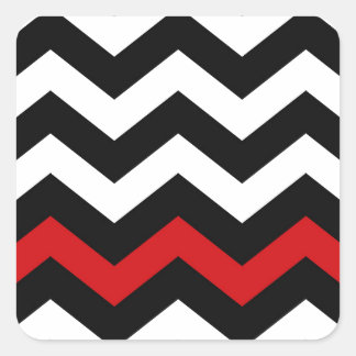 Klassische Schwarz-Weiß-Zigzag mit Rot Quadratischer Aufkleber