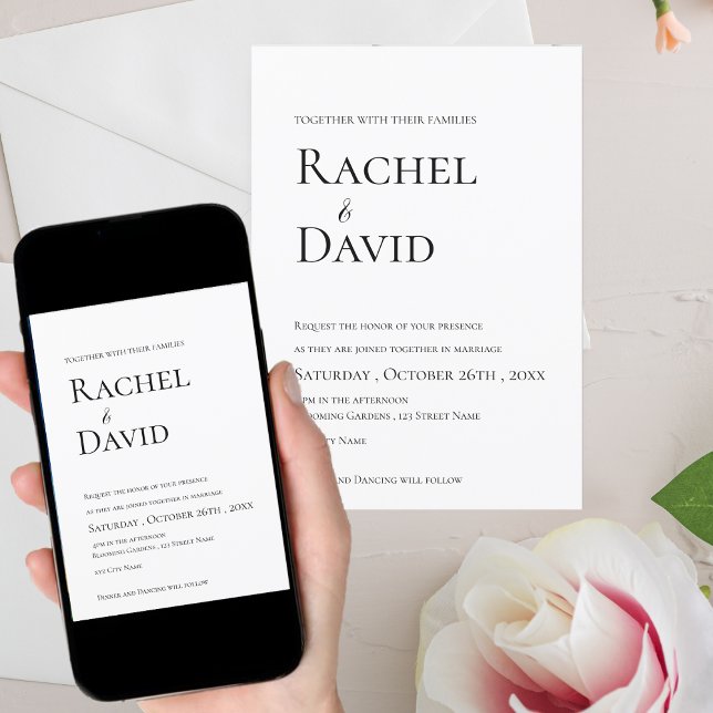 Klassische Schwarz-weiße Elegant-Typografie-Hochze Einladung (Classic Black White Elegant Typography Wedding Invitation)