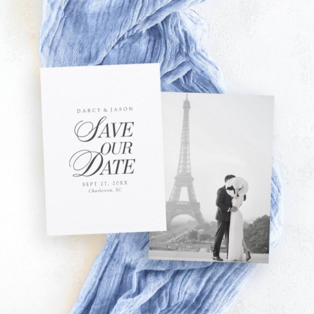 Klassische schwarz-weiße elegante Karte zur Voraba (Classy Black and White Elegant Save the Date Card)