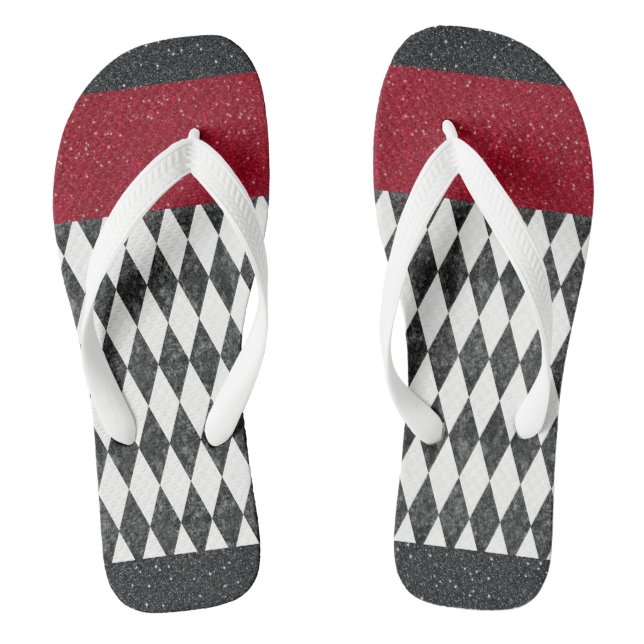 Klassische Schwarz-weiße Harlequin Raute Diamant Flip Flops (Fußbett)