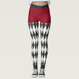 Klassische Schwarz-weiße Harlequin Raute Diamant Leggings