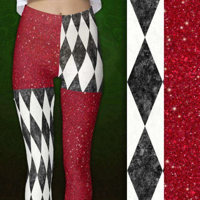 Klassische Schwarz-weiße Harlequin Raute Diamant Leggings (Close up)