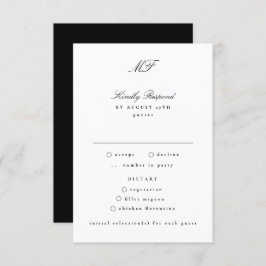 Klassische Schwarz-weiße Hochzeit mit Monogramm RSVP Karte