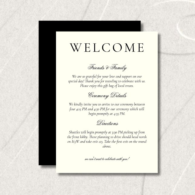 Klassische schwarz-weiße minimalistische Hochzeits Programm (Classic Black and White Minimalist Wedding Welcome Program
)