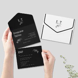 Klassische Schwarz-weiße moderne Hochzeit All In One Einladung