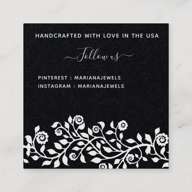 Klassische Schwarz-weiße Ohrringe-Display-Karten Quadratische Visitenkarte (Rückseite)