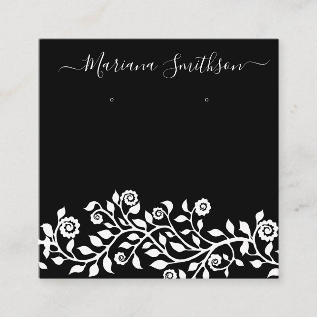 Klassische Schwarz-weiße Ohrringe-Display-Karten Quadratische Visitenkarte (Vorderseite)