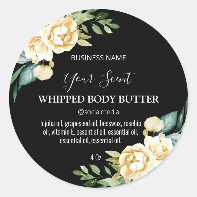 Klassische Schwarz-weiße Rose Body Butter Labels Runder Aufkleber (Vorderseite)