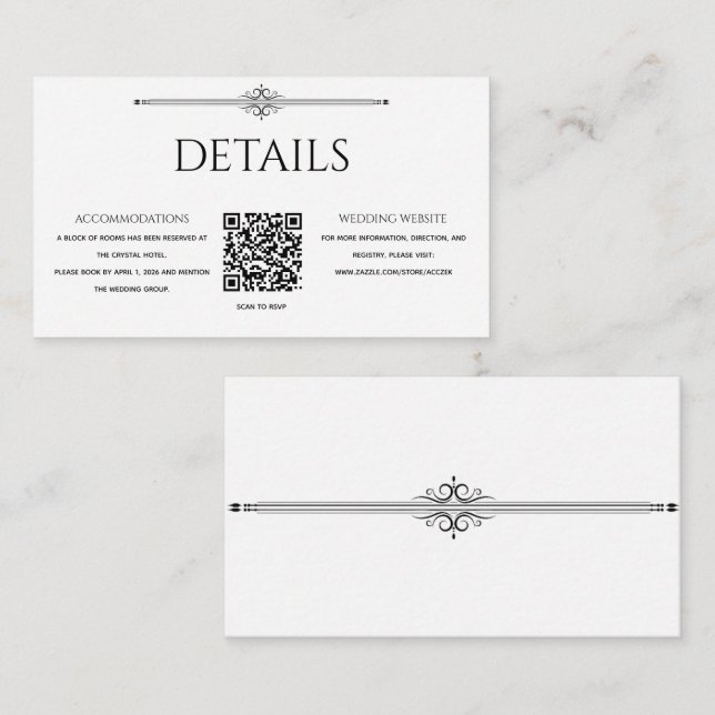 Klassische schwarz-weiße Vintage-QR-Code-Hochzeit  Begleitkarte (Vorne/Hinten)