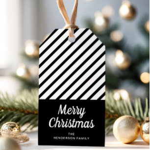 Klassische Schwarz-weiße Weihnachtsgeschenke Geschenkanhänger