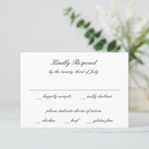 Klassische schwarz-weiße zeitlose Hochzeit RSVP Karte