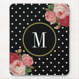 Klassische Schwarze Antike florale Polka Dots Mono Mousepad