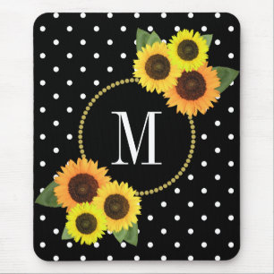 Klassische Schwarze Antike florale Polka Dots Mono Mousepad