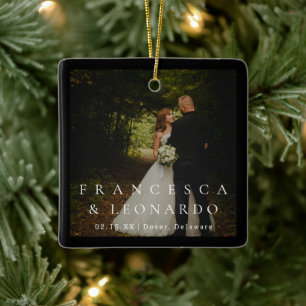 Klassische schwarze einfache Foto-Hochzeit Keramikornament