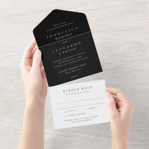Klassische schwarze einfache Hochzeit All In One Einladung