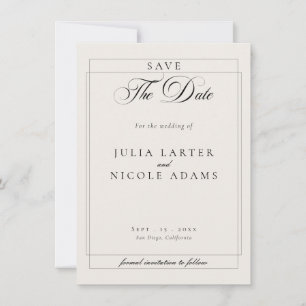 Klassische schwarze Elfenbein-Kalligrafie-Hochzeit Save The Date