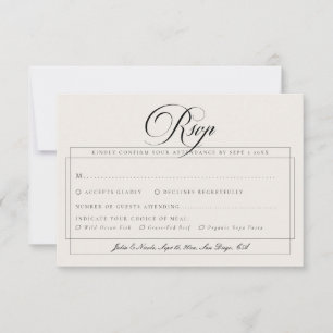 Klassische schwarze Elfenbein-Kalligrafie Mittages RSVP Karte