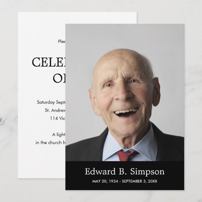 Klassische Schwarze Feier mit Foto Einladung (Vorne/Hinten)