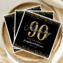 Klassische schwarze goldene 90er-Partyservietten