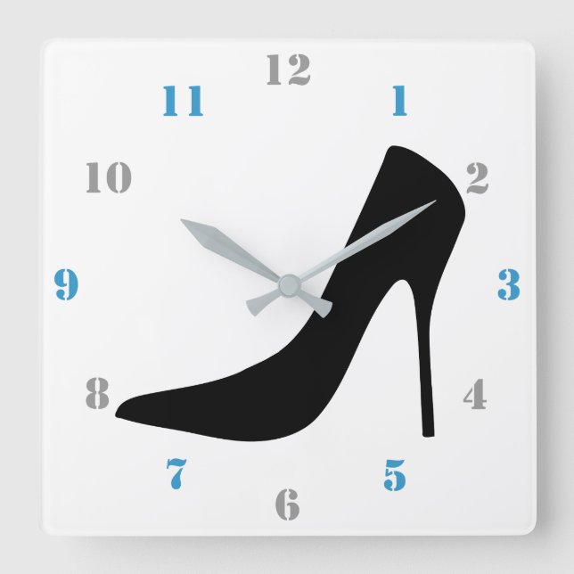 KLASSISCHE SCHWARZE HEELS MIT ZAHLEN QUADRATISCHE WANDUHR (Vorderseite)