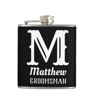 Klassische schwarze Hochzeitsmonogramme mit männli Flachmann