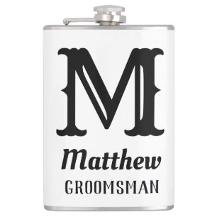 Klassische schwarze Hochzeitsmonogramme mit männli Flachmann
