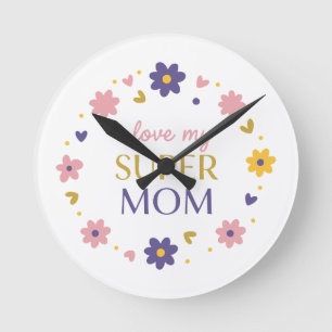 Klassische schwarze Ich liebe meine Super-Mama-Tag Runde Wanduhr