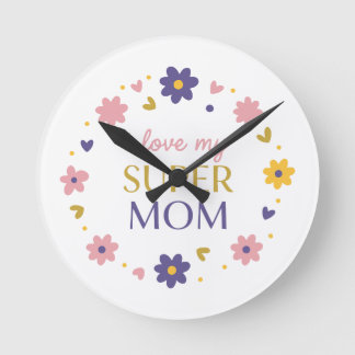 Klassische schwarze Ich liebe meine Super-Mama-Tag Runde Wanduhr