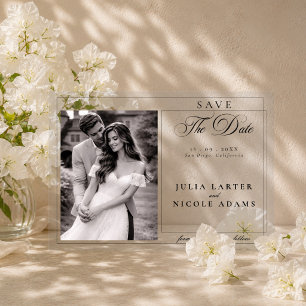 Klassische schwarze Kalligrafie-Foto-Save-the-Date Acryleinladungen