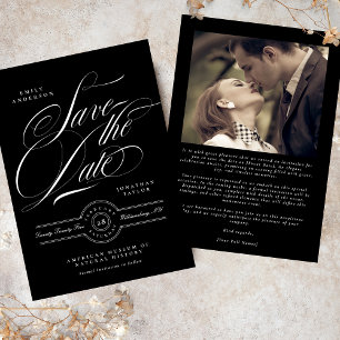 Klassische Schwarze Krawatte Elegantes Kalligrafis Save The Date