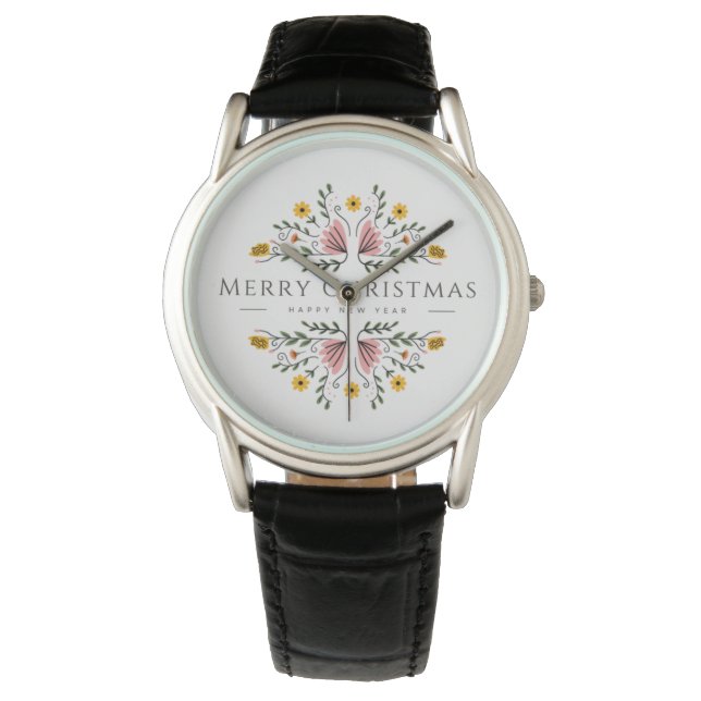 Klassische schwarze Lederuhr Armbanduhr (Vorderseite)