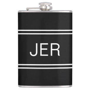 Klassische schwarze personalisierte Monogramm-Init Flachmann