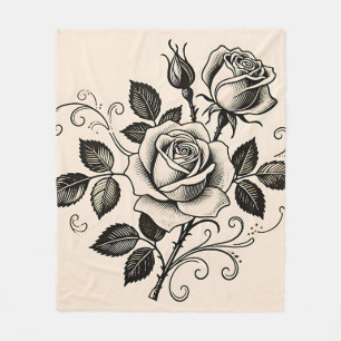 Klassische schwarze Rose Vintage-Botanik-Blüte Fleecedecke