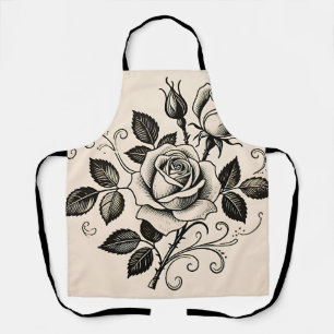 Klassische Schwarze Rose Vintage Botanische Blüte Schürze