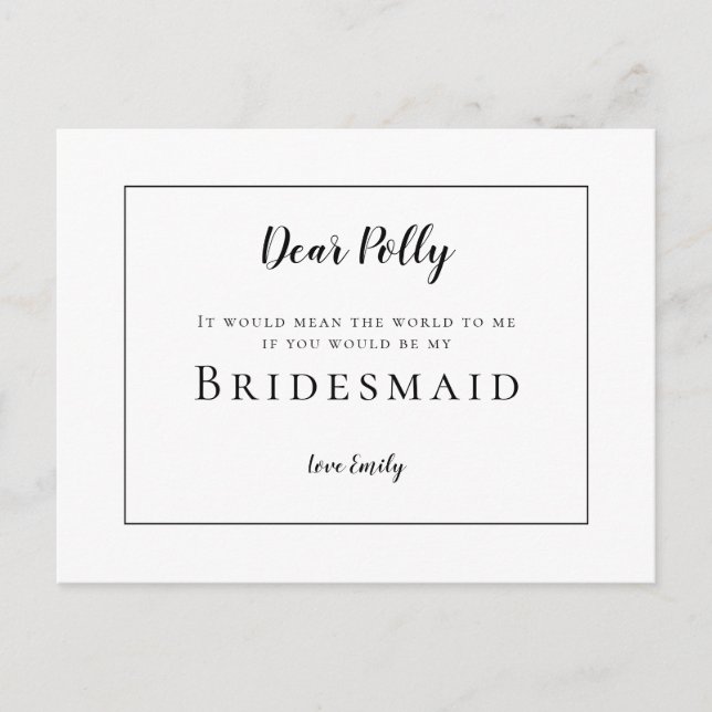 Klassische schwarze Typografie/Bridesmaid-Anfrage Postkarte (Vorderseite)