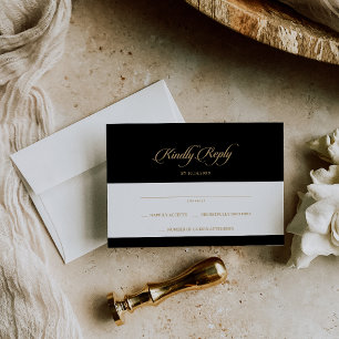 Klassische schwarze und goldene Kalligrafie-Hochze RSVP Karte